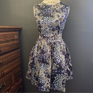 ASOS navy cocktail dress printed jewel gems pattern with side cutouts Sz…